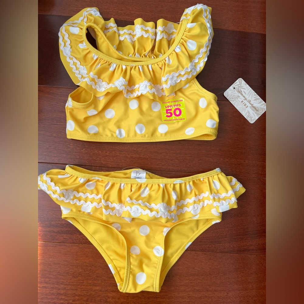 Tommy Bahama Yellow and White Polka Dot Swimwear